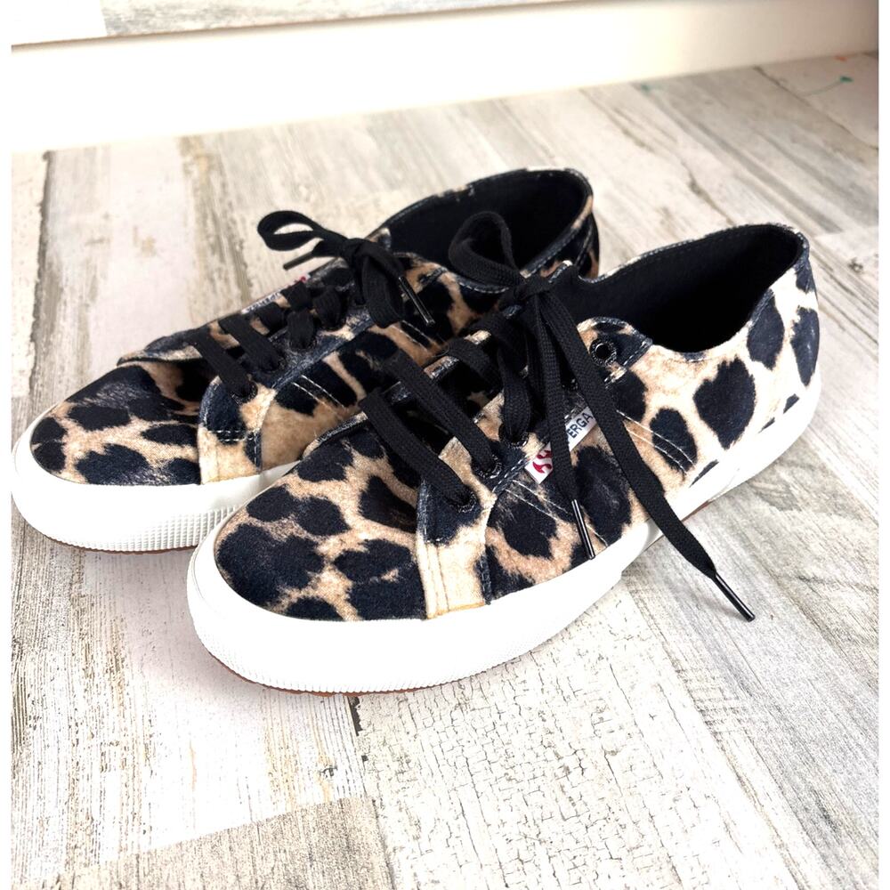 Superga Womens 8.5 Black Tan Velvetb Lace Up Sneakers NEW Casual Chic
